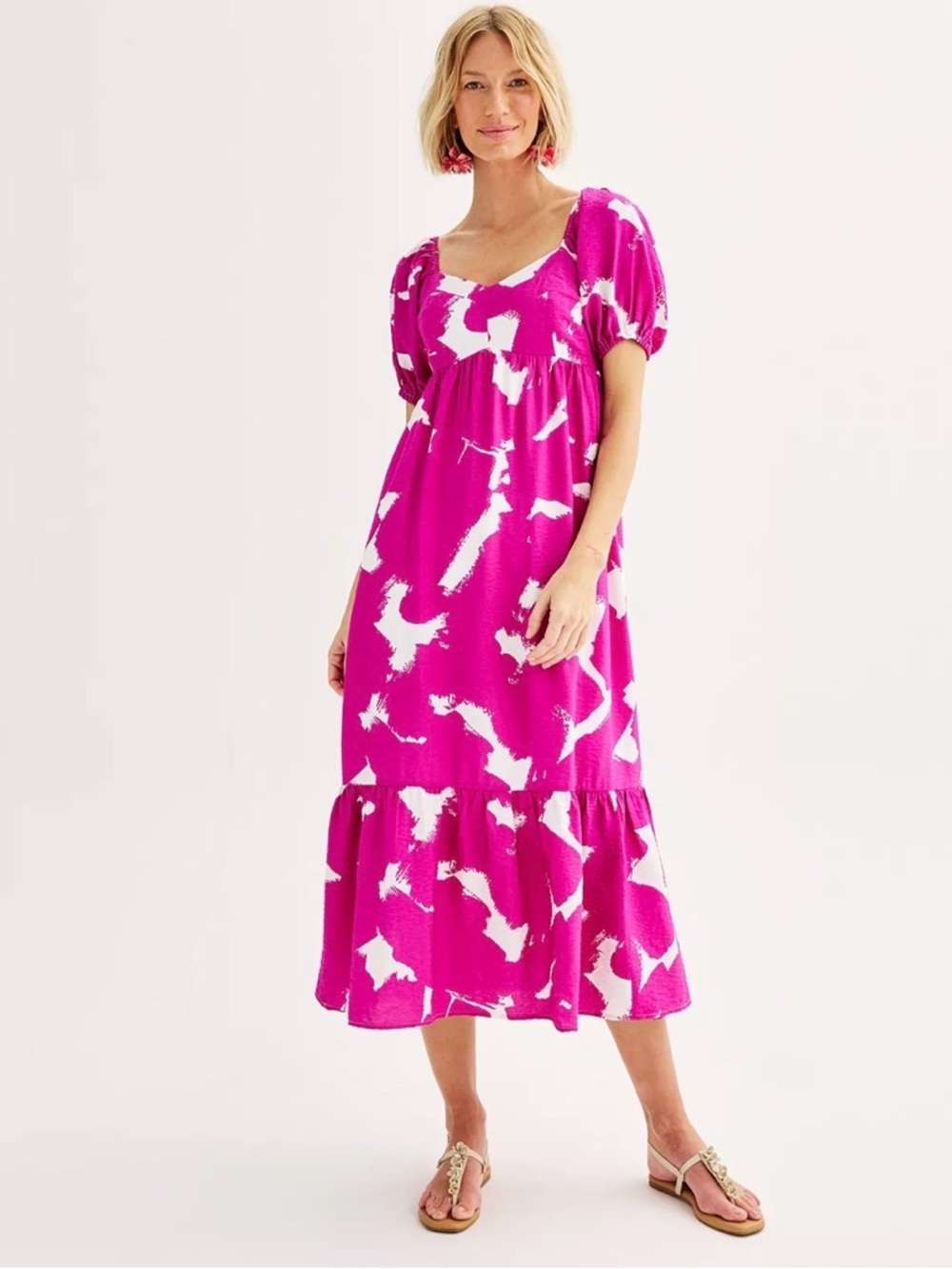 Nine West Magenta Pink Abstract Maxi Dress S